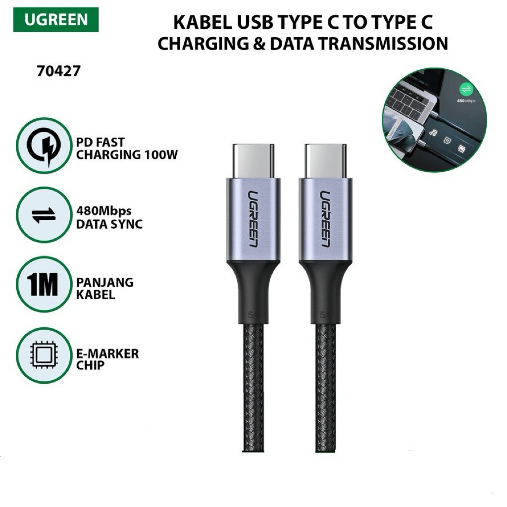 Ugreen 70427 สายชาร์จ C To C iphone / Cable สายชาร์จข้อมูล
