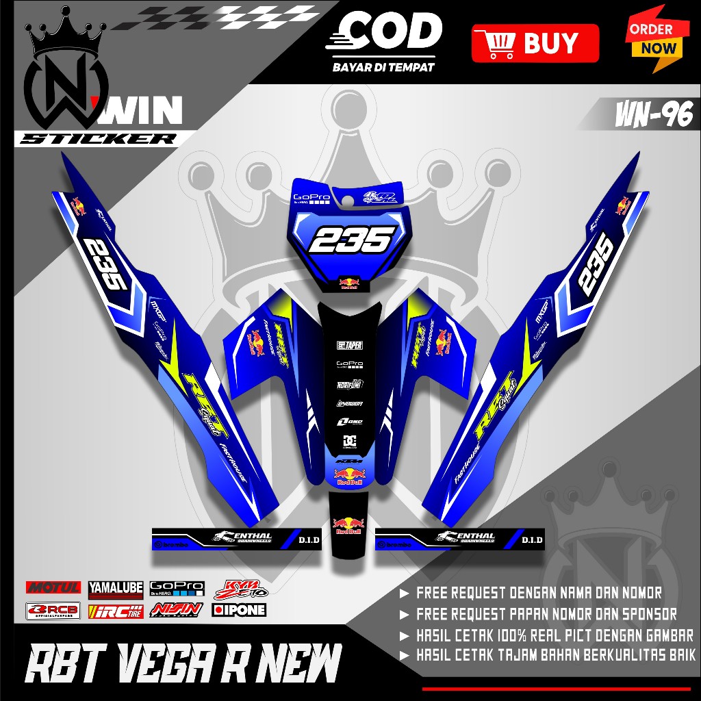 WIN สติกเกอร์ RBT/GTX VEGA R ใหม่ล่าสุดดัดแปลง RBT เป็ดรถจักรยานยนต์ Decal สติกเกอร์ SUPERMOTO YZ CR