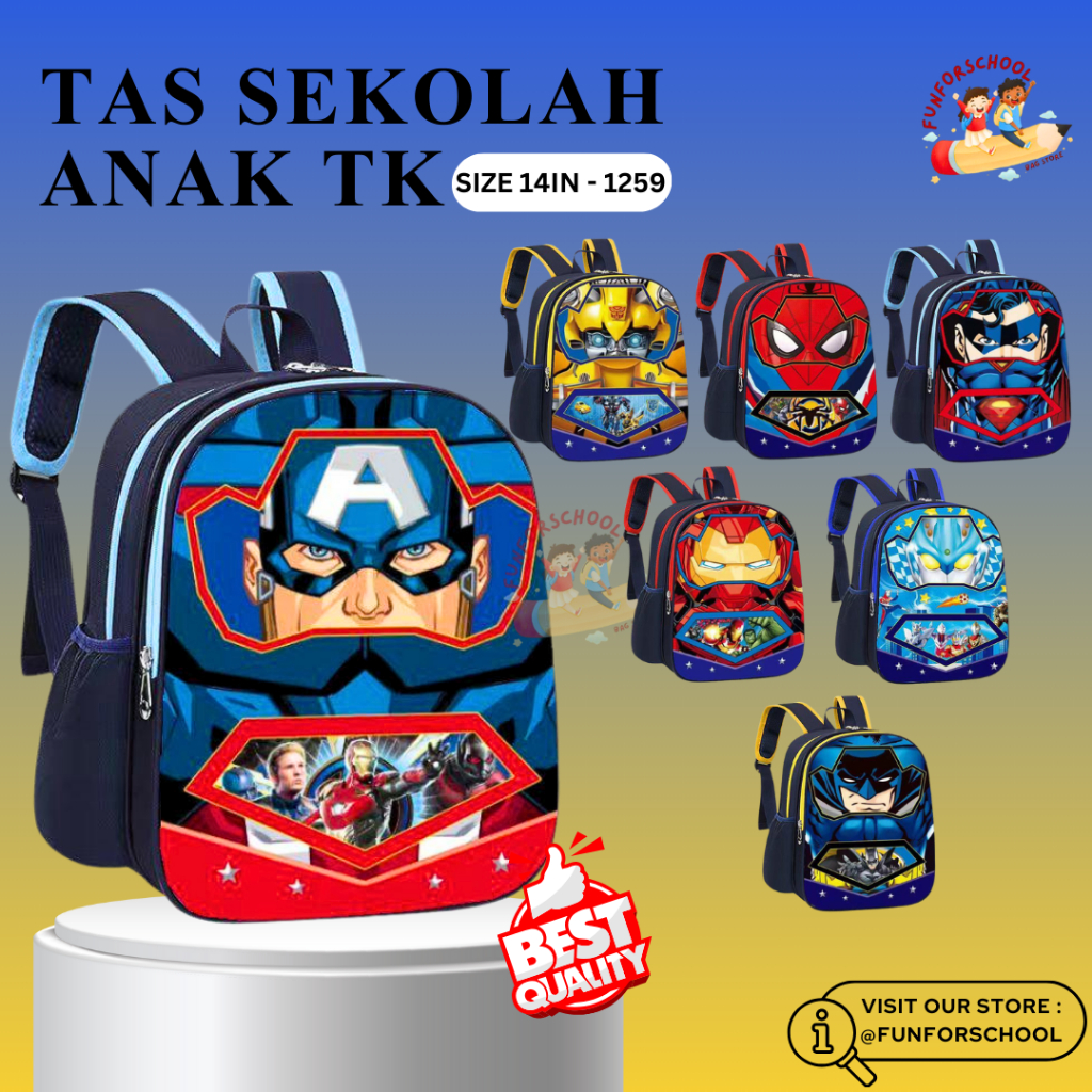 FFS กระเป๋านักเรียนเด็กอนุบาล Pud นําเข้า Premium Superhero ตัวอักษร Bumble Superman Iron Captain Sp