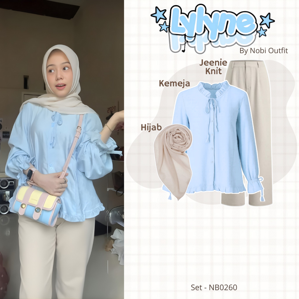 KEMEJA 3 In 1 One Set for Teenage Women, Trend Nobi Outfit Dealova Top, Womens Shirt with Ribbon Ruf