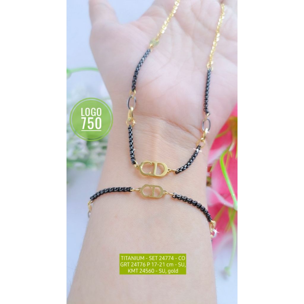 EMBOSSED สร้อยคอ BRACELET 750 COMBINATION BLACK-GOLD & BLACK-ROSEGOLD ANTI-RUST STAINLESS STEEL TITA