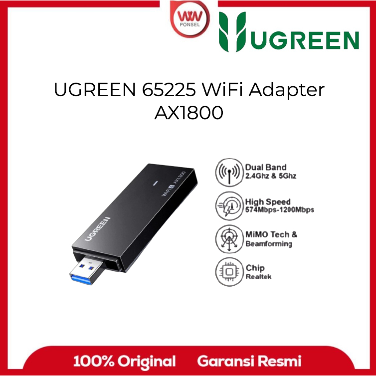 Ugreen 65225 อะแดปเตอร์ WiFi WiFi6 AX1800 USB3.0 5G & 2.4G Dual-band USB WiFi สําหรับ PC แล็ปท็อป Wi