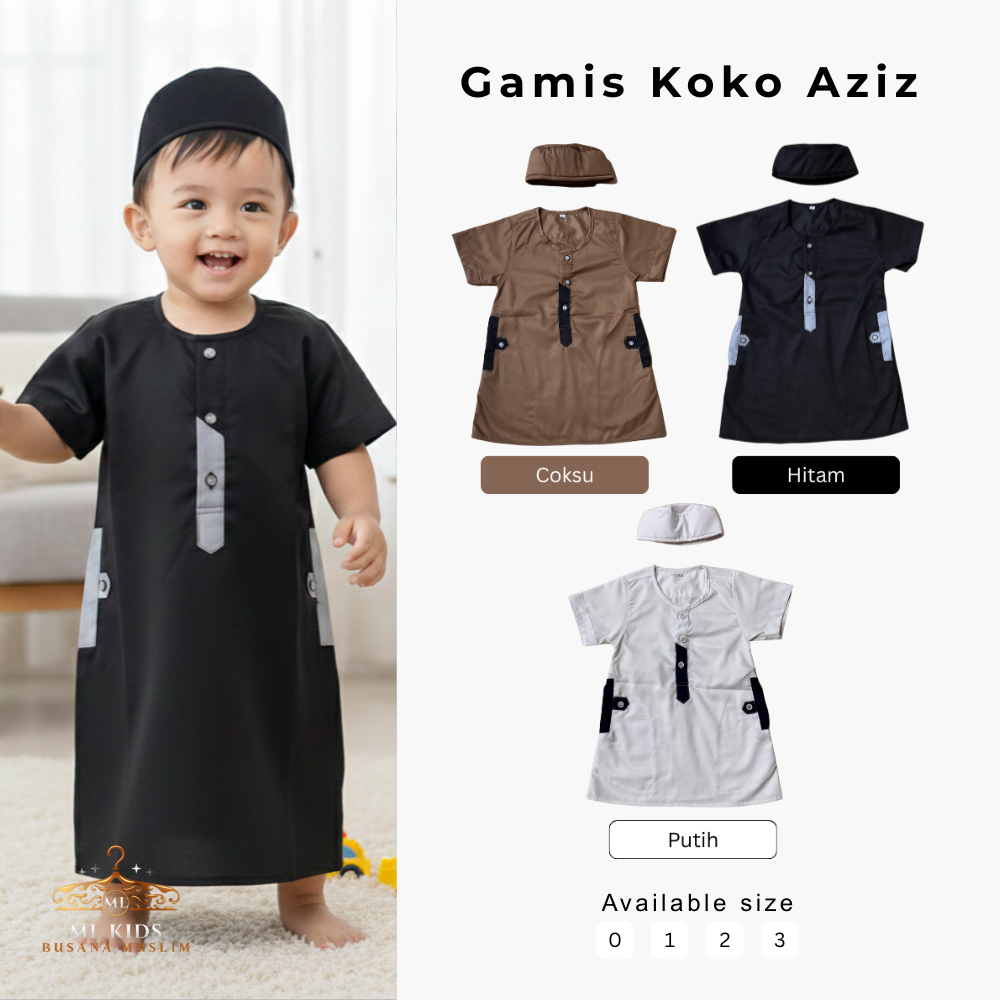 ML KIDS Gamis Koko Toyobo วัสดุผสมผสานกับกระเป๋า Aziz Series สําหรับเด็กอายุ 6 เดือน - 4 ปี