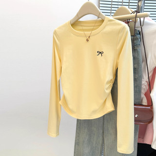 Kaos lengan panjang slim-fit warna kuning ala Korea