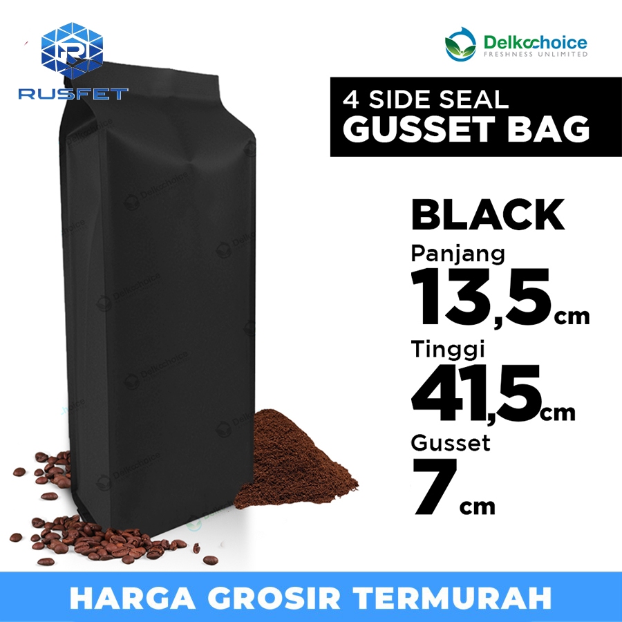 Metalizing Gusset Bag 4 Side Seal Foil 13.5x41.5cm Black Coffee Beans Coffee Bag DELKOCHOICE