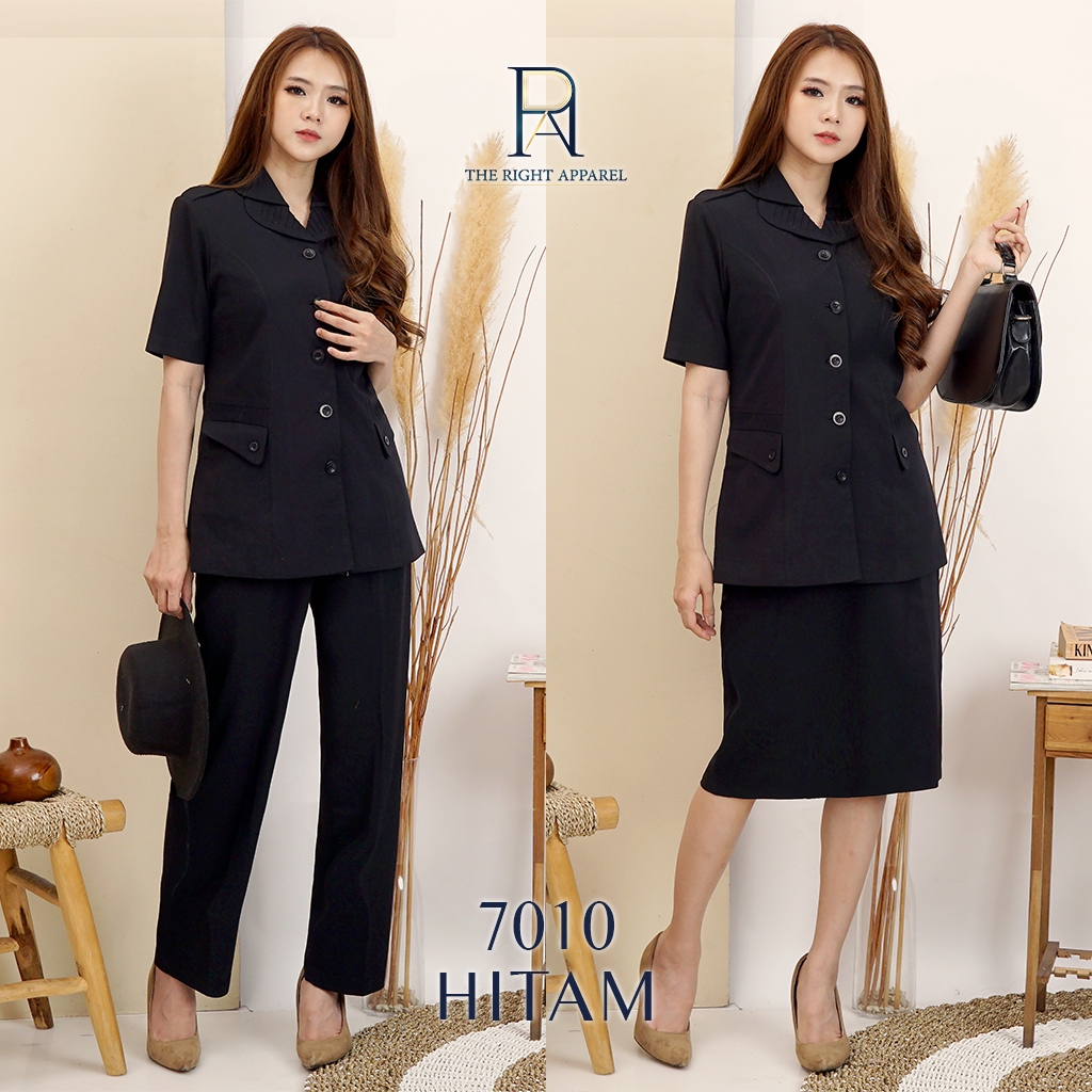 เบลเซอร์ PNG ชุดครู เสื้อแจ็คเก็ตแขนสั้นคอปกกว้างของผู้หญิงพร้อมชุดสูทกระโปรงจีบ / กางเกงขายาวสีดํา 