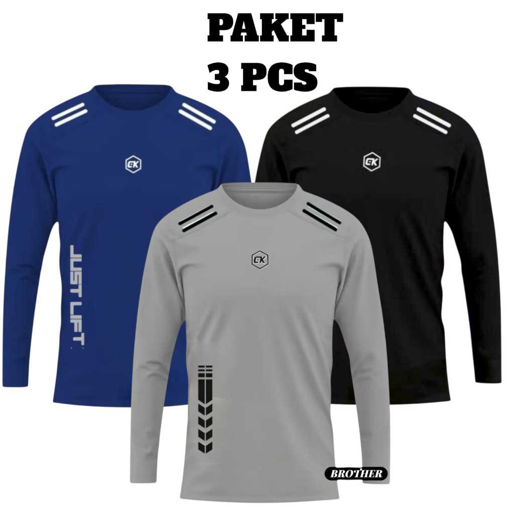 บรรจุุภัณฑ์ 3 ชิ้น LONG-SLEEVED SPORT T-SHIRTS/GYM เสื้อยืดสําหรับผู้ชายและผู้หญิง/ผ้าเย็น/ FITNESS 