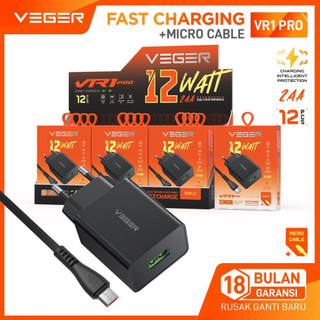 VEGER VR1 PRO / charger VEGER VR1 PRO 12W 2.4A with kabel MICRO USB or TYPE C ORIGINAL GARANSI RESMI 1tahun