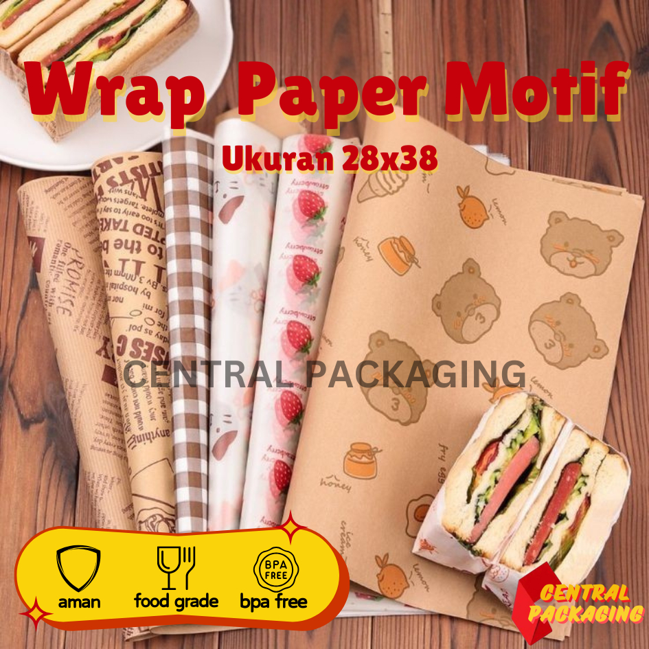 Central Packaging - [25 ชิ้น] Wrap Paper Motif 28x38 ซม. Sandwich Wax Paper Baking Paper