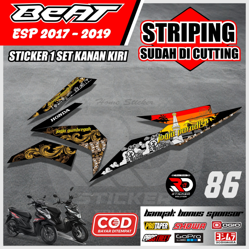 (RD STICKER) STRIPING HONDA BEAT ESP / STREET 2017 - 2019 CODE 86 JOGJA MOTIF STICKER ALREADY CUT, J