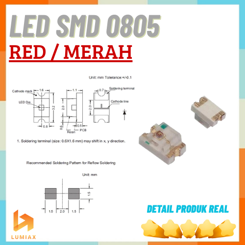 MERAH SMD LED 0805 สีแดง/แดง smd type 0805