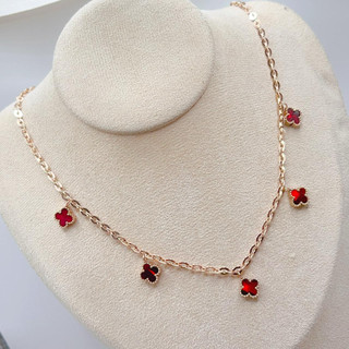 Kalung Clover Redwine Rumbai Rantai Nori Kaca Kait Lobster Embos 750 Anti Karat Dan Anti Luntur