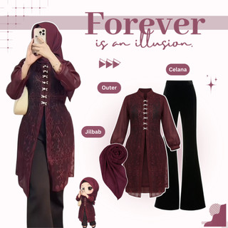 One Set Kondangan Outfit Hijab Style [ Celana Cutbray - Outer - Jilbab ] Setelan Wanita - AS158N