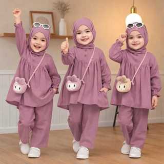 Gamis Anak Perempuan Usia 1-12 Tahun + Hijab Premiun Bahan Krinkel AirFlow