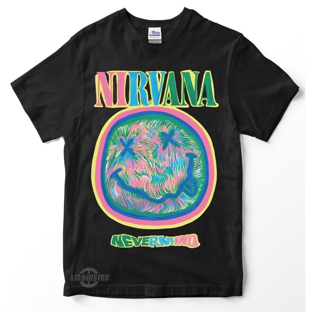 เสื้อยืด NIRVANA - NEVERMIND COLORFUL SMILE FACE เสื้อยืดวง Nirvana ในตัว kurt cobotin grunge plastisol พิมพ์สกรีน xtab distro