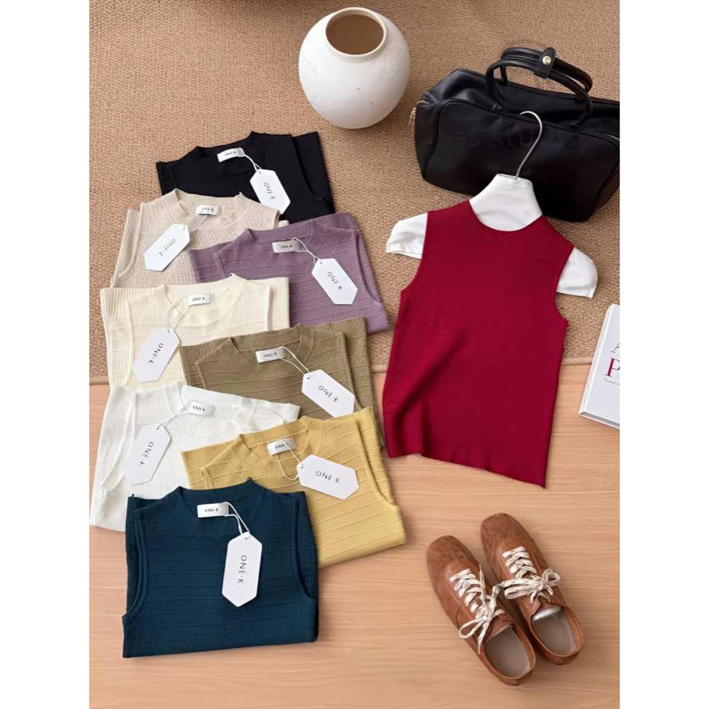 เสื้อถักแขนกุดระดับพรีเมียมสําหรับผู้หญิง | เสื้อกั๊กแขนกุดผ้าถักเนื้อนุ่มด้านบน | B223 เสื้อถัก One