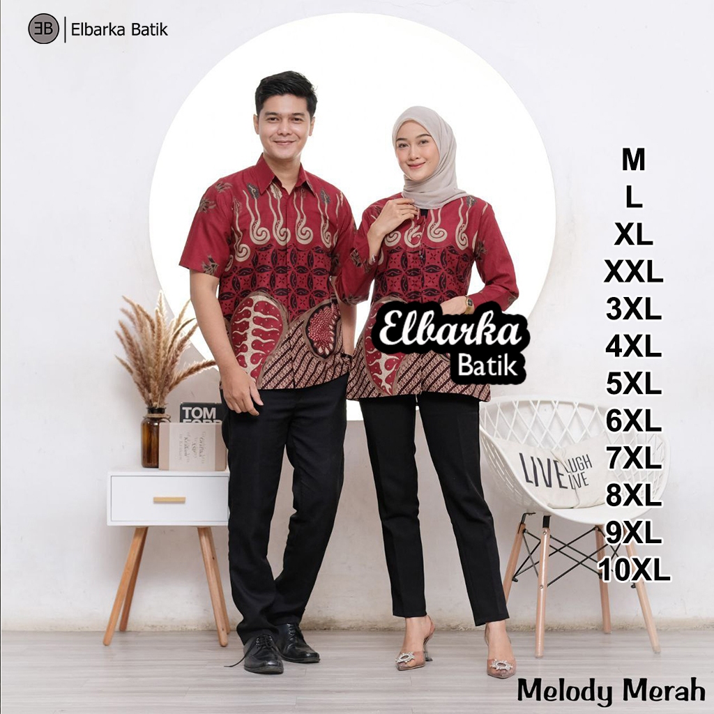 MERAH KEMEJA KATUN Couple Jumbo Mens and Womens Batik Tops - Long & Short Sleeve Shirts - Nursing Tu