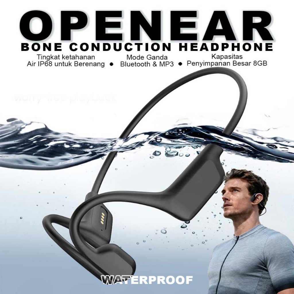 ชุดหูฟัง Bone Conduction 8GB – บลูทูธเปิดหู IPX8 กันน้ํา