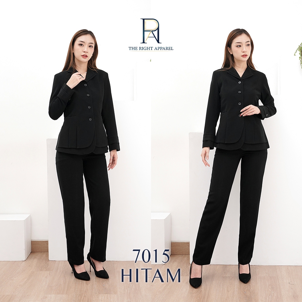 เบลเซอร์เครื่องแบบผู้หญิงคอปกจีบ แขนยาว ดีเทลเป็นชั้น ชายเสื้อและเข็มขัด SPAN SKIRT / กางเกงขายาว สี