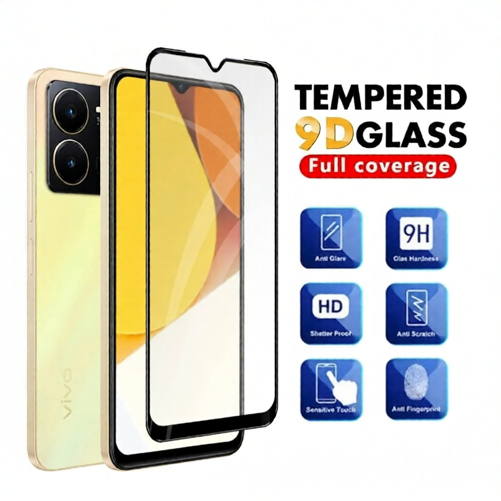 LAYAR กระจกนิรภัยคลุมทั้งหมด 9H Vivo Y21d Y35 Y22 Y22s Y16 Y30 Y30i Y50 Y51 Y51a Anti-Scratch Clear 
