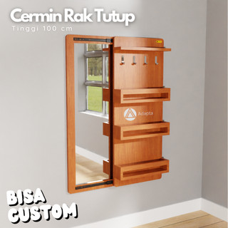 Adapta - Cermin Tempel Dinding dengan Rak Tertutup - Mirror Rak Hias Geser T.100 cm - CELIN - A129