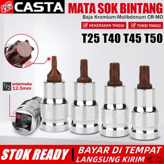 CASTA Soket Bit Bintang Torx Impact 1/2" Drive T25 T40 T45 T50 Material Cr-V S2 Keras - Mata Hex Socket Anti Selip Lindungi Fastener Cocok Mekanik Motor Honda Yamaha Kawasaki dan Berbagai Industri
