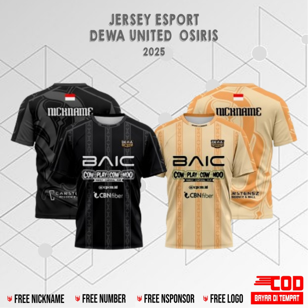 DEWA UNITED OSIRIS เสื้อแข่งเล่นเกมล่าสุด 2025 การติดตั้งชื่อฟรีระดับพรีเมียม
