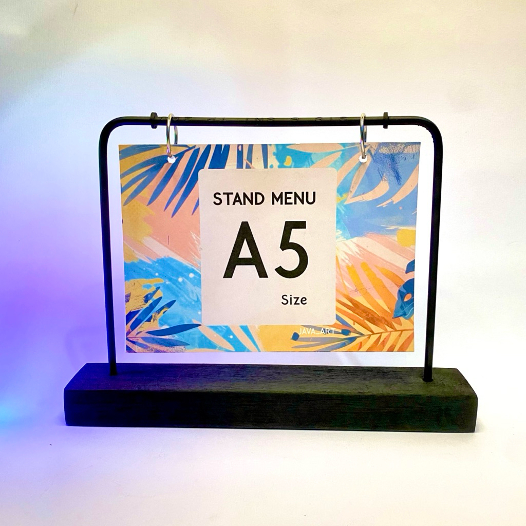 A5 LANDSCAPE BLACK EDITION INDUSTRAL RING MENU STAND CALENDAR PHOTO TABLE MENU WOODEN REMINDERS STAN