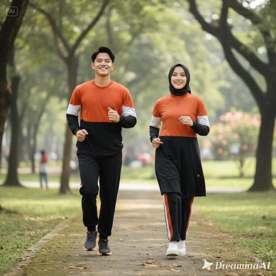 BMS 49 & BMS 50 TERACOTTA BELIEVE COUPLE / ชุดเสื้อยืดกีฬามุสลิม / กีฬา OUTFIT ยิมนาสติก Jogging Ten