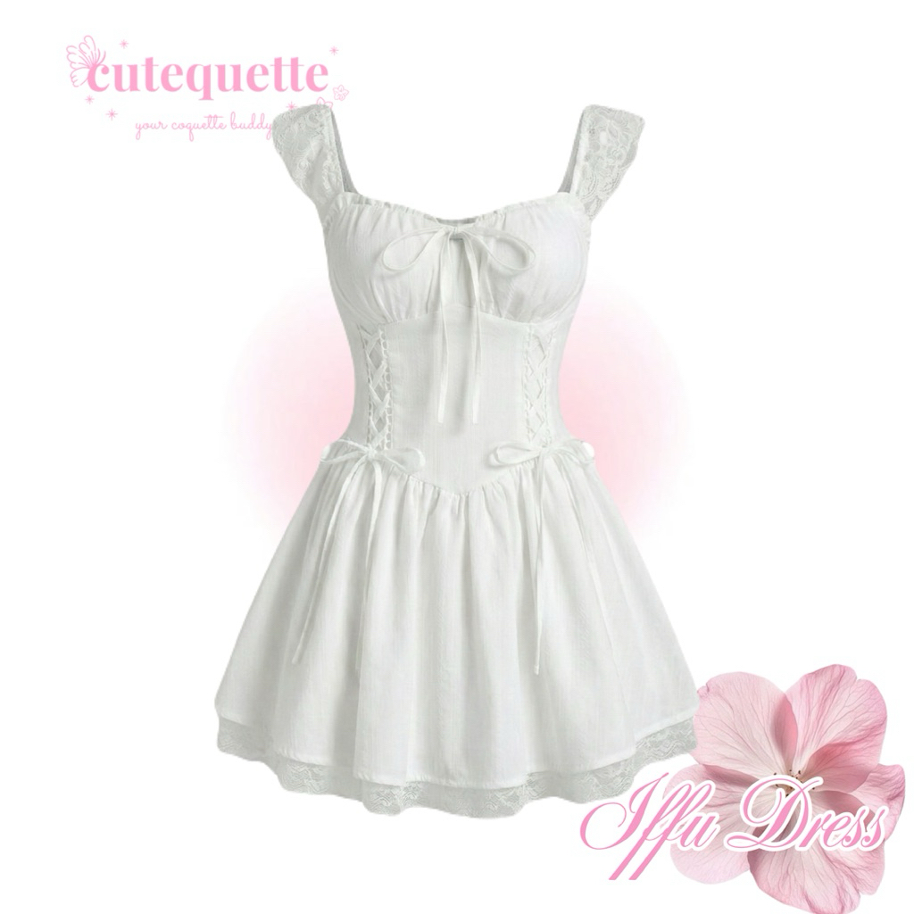 IFFU DRESS – Lace Corset Mini Dress Ribbon Detail Cute Coquette | น่ารัก