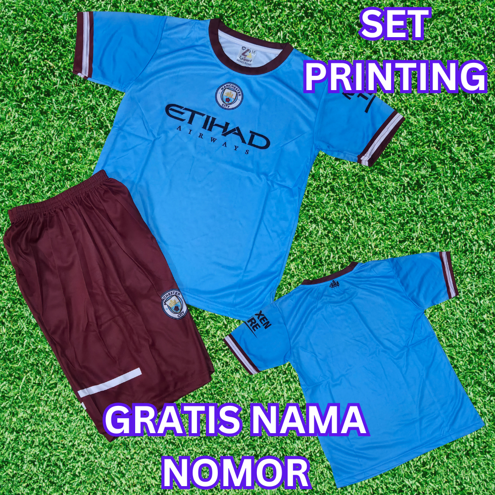 เสื้อฟุตบอลเด็กชาย Man city สกรีนแบบกําหนดเอง ชื่อหมายเลข
