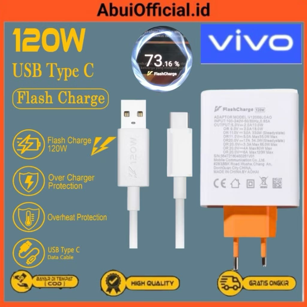 VIVO Charger IQOO Flash Charge สูงสุด 120w MAX Fast Charging ประเภท C X100 X200 V23 V21 V25 Pro V27 