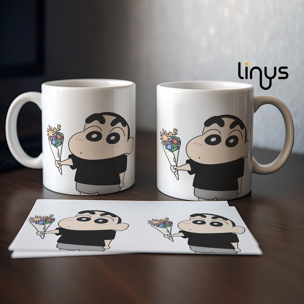 แก้วเซรามิค Shinchan Holding Flowers Coffee Tea Cup Gift ของที่ระลึก Gift Collection