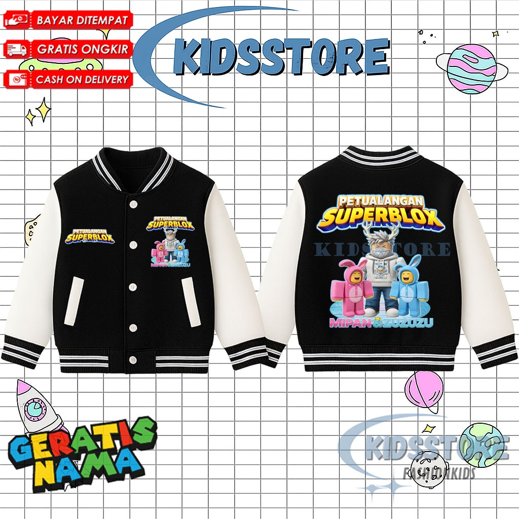 Superblox Mipan Zuzu Akudav Kids Varsity Jacket - Unisex Varsity Jacket สําหรับเด็กชายและเด็กหญิง Ro