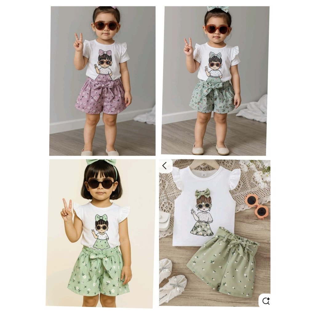 ชุดสูทเด็กผู้หญิง Ruffle top และ shein กางเกง Set