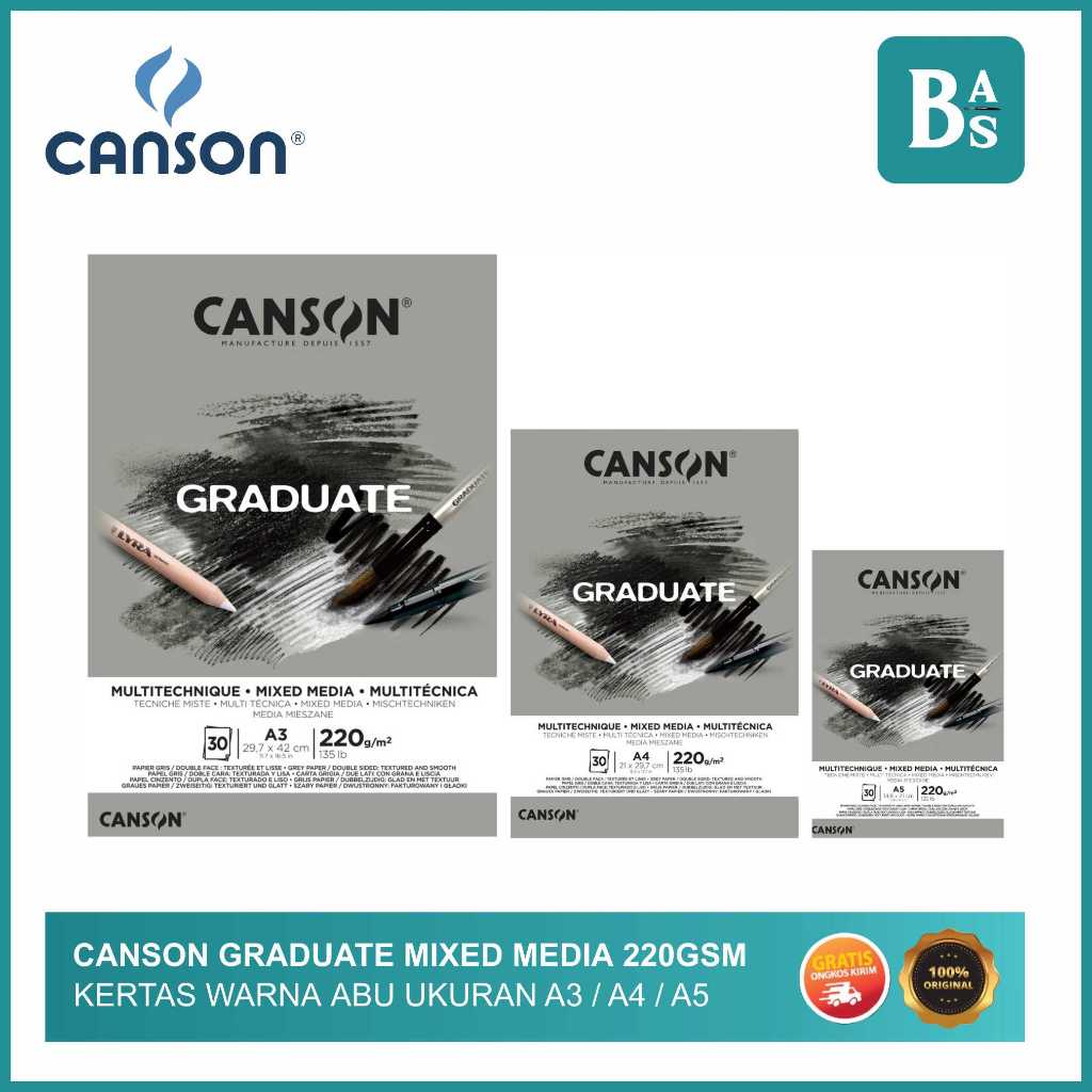 CANSON GRADIENT MIX MEDIA PADS กระดาษผสมสื่อ A5/A4/A3-220 GSM-30 PAGES-Bali Art Supplies
