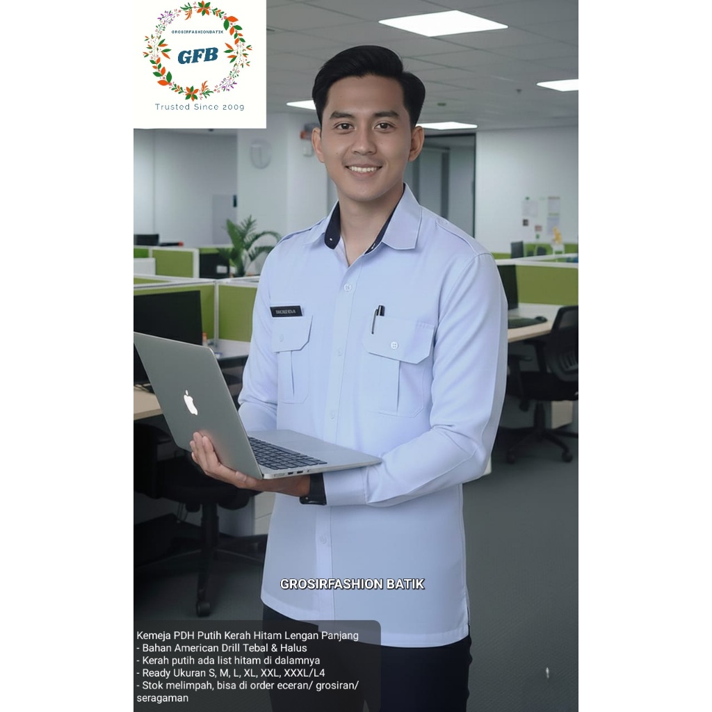 KAMEJA Last เสื้อเชิ้ตผู้ชายสีขาว PDH คอปกสีดํา แขนยาว เท่ๆ 2026 ข้าราชการล่าสุด/เครื่องแบบ ASN/PPPK