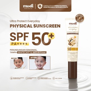 Moell Physical Sunscreen Anak 30gr Dengan SPF (50+) PA(++++) Sunscreen Baby 6+ Kids, Bumil Busui, Kulit Sensitif - Tahan Air & Keringat - Microbiome & Skin Barrier Technology