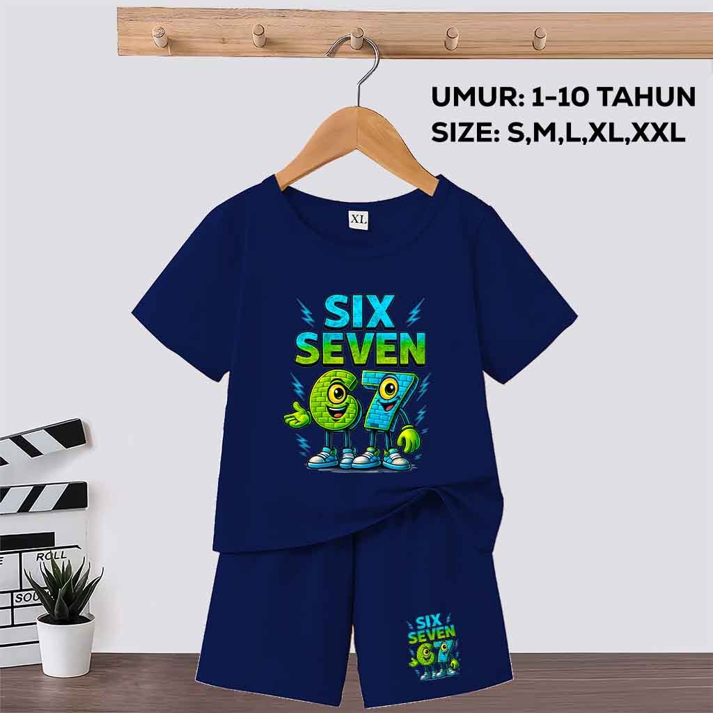 เสื้อผ้าเด็ก Six Seven 67 Viral อายุ 1-10 ปี SIX SEVEN ชุดสูทแขนสั้นสําหรับเด็ก