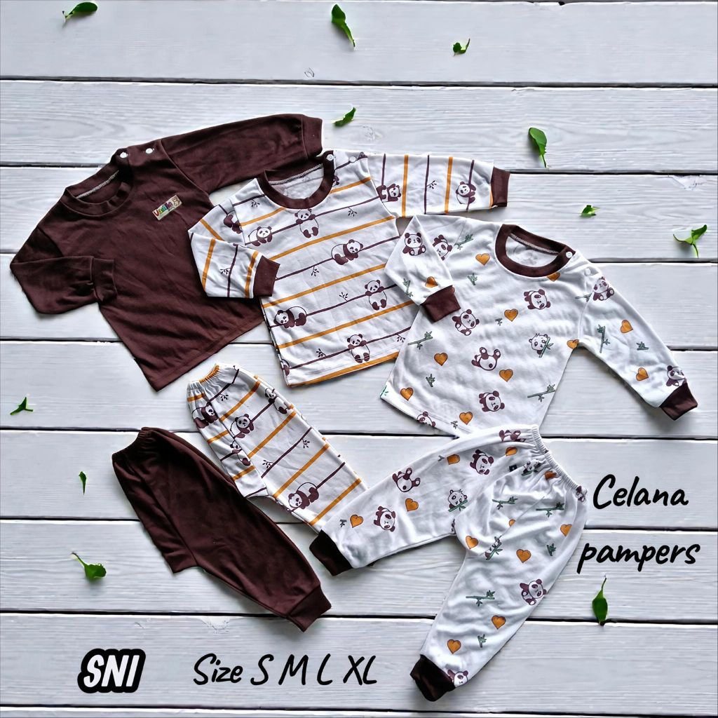 เสื้อผ้าเด็กแขนยาว 3 ชุดกระดุมไหล่และกางเกงแพมเพิส ชุดสีน้ําตาล SNI villa baby ไซส์ SML XL