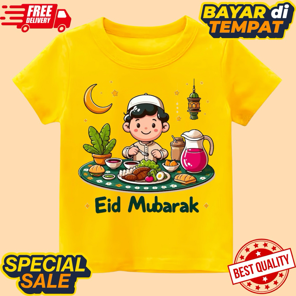 เสื้อผ้าอี๊ดเด็ก Unisex แขนสั้น eid motif เด็กชาย mukbang eid mubarak