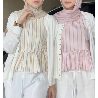 VANCYM - Amora Vest Inner Peplum Top Inner Cardigan Stripe Blouse Top Balon Katun Standar Jumbo