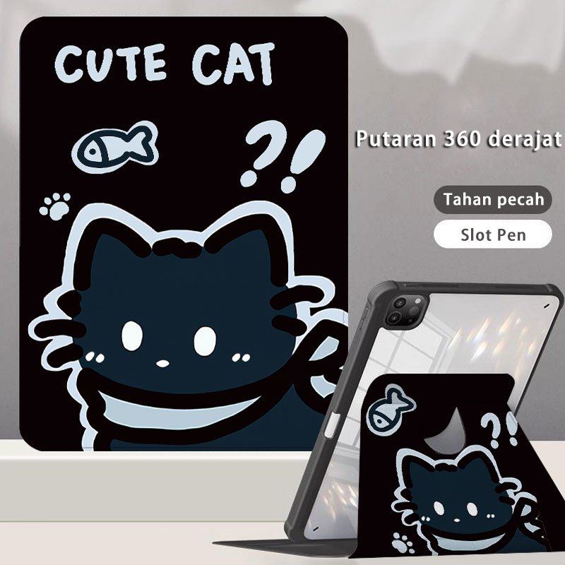 เคส 3 พับแมวดําน่ารัก 360 หมุน° Smart Auto Lock - ดีไซน์เฉพาะสําหรับ XPAD 11"XPAD30E 11"/XPAD20 Pro 