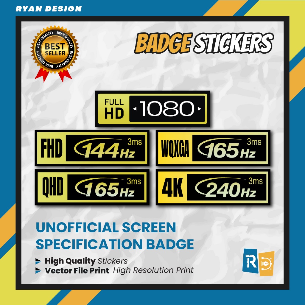 LAYAR Full HD Screen Specifications สติกเกอร์โลโก้ QHD 165 Hz 1080p FHD 144 Hz แล็ปท็อปป้ายสติกเกอร์