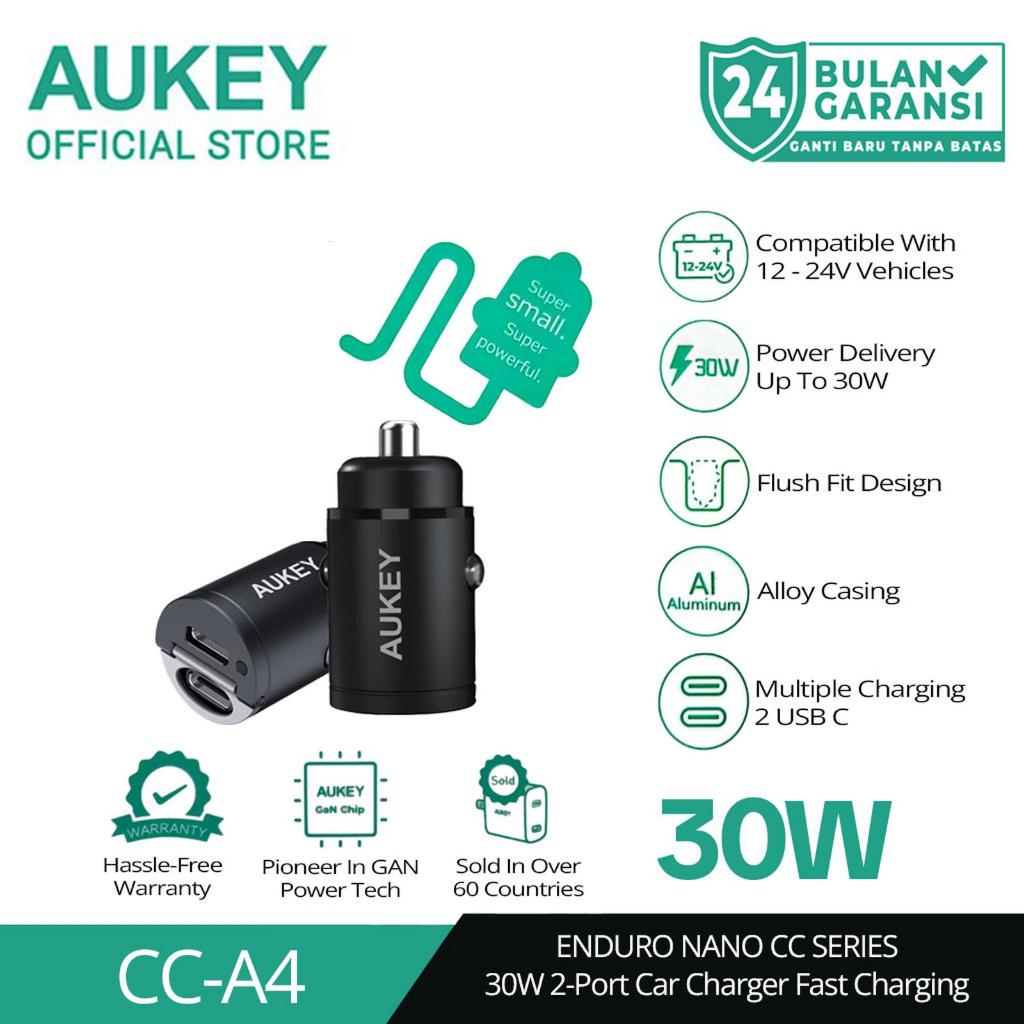 AUKEY ที่ชาร์จแบตในรถ 30W Dual Port USB C PD 3.0 CC-A4