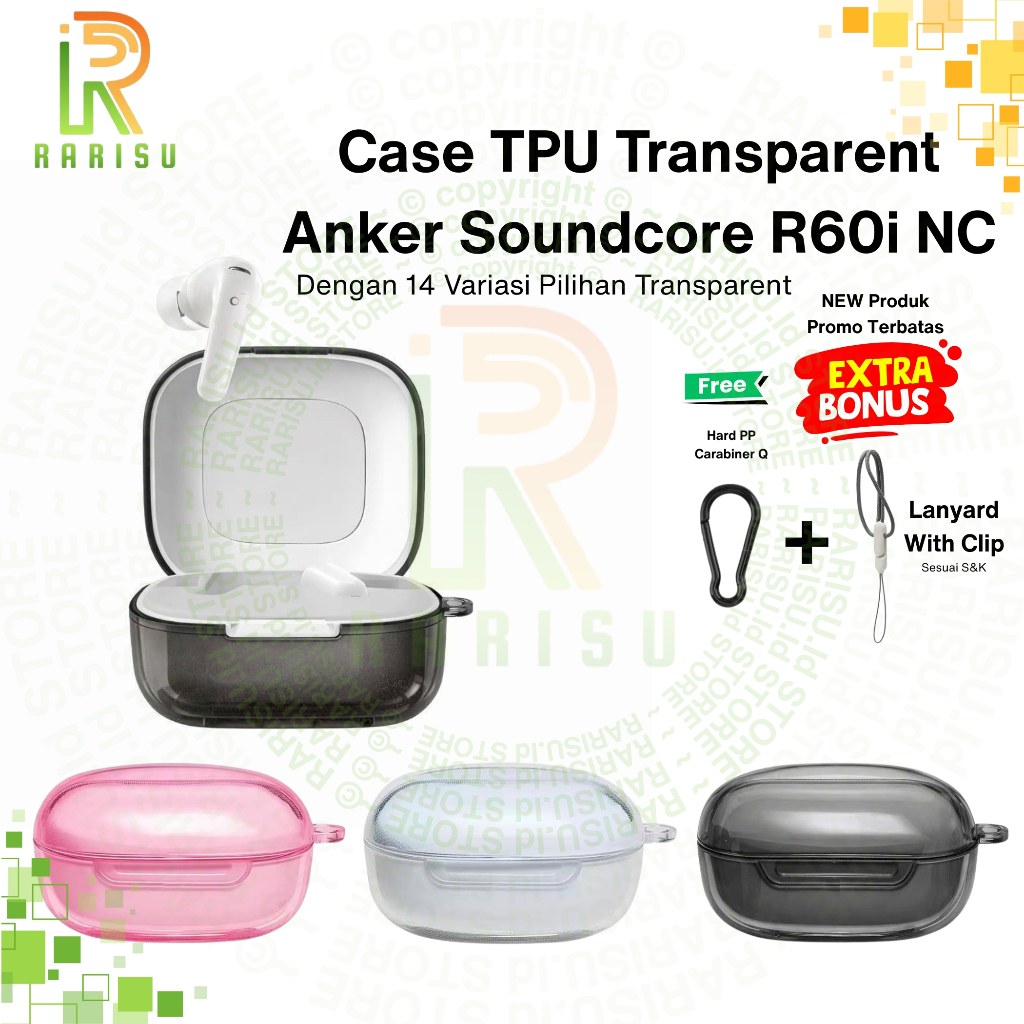 เคสปลอก TPU ป้องกัน Anker Soundcore R60i NC / R60INC D1202 + Carabiner + สายรัดเชือกเส้นเล็กพร้อมคลิป ราคา ถูกที่สุด ดีลบีเคเค