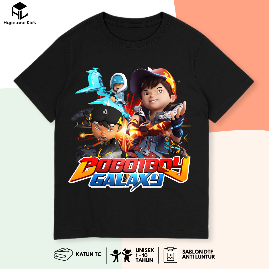 BoboiBoy Galaxy 3 Elemental Character Boys T-Shirt Top for Cool Guys อายุ 1 - 10 ปี