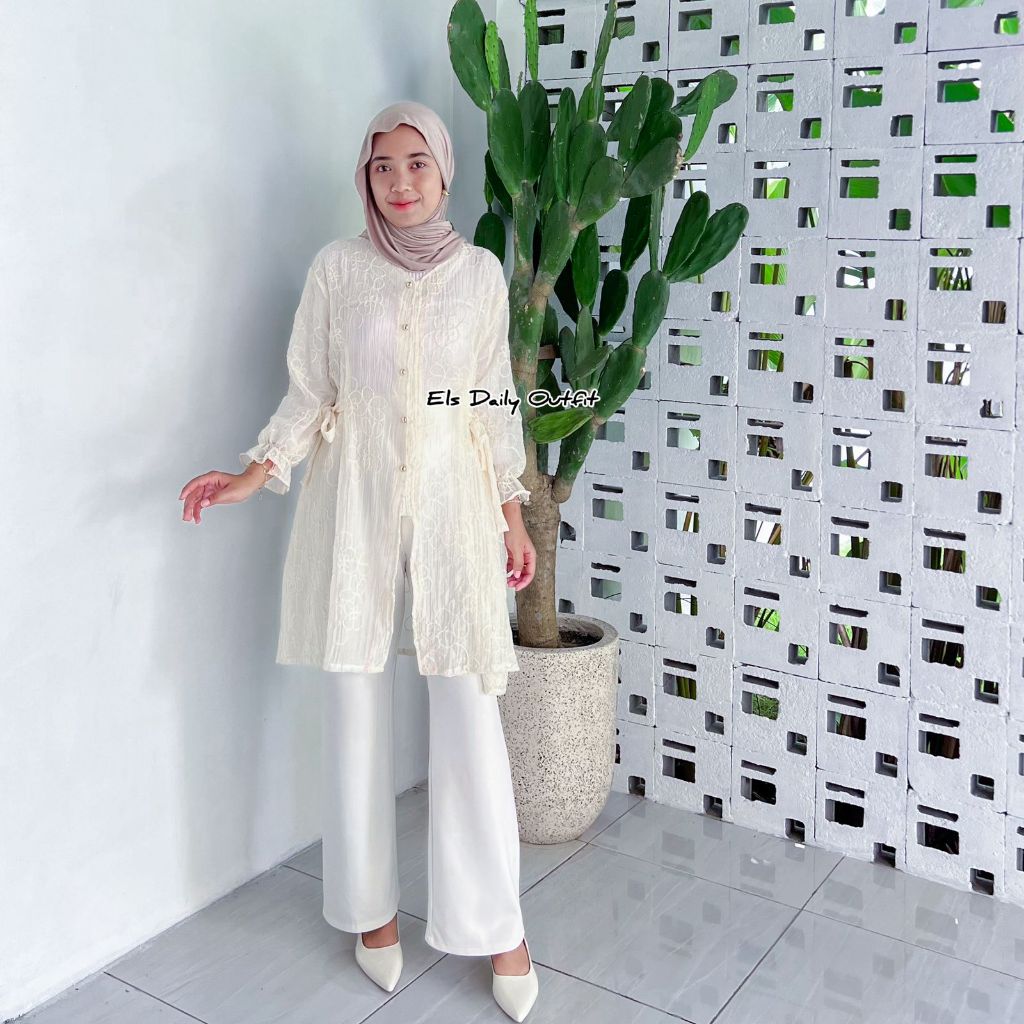 Els Daily Outfit - Jasmine Womens Tunic เย็บปักถักร้อยแขนยาว Tie เอว Tencel Crepe