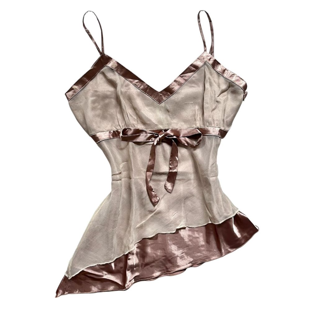 BNWT Fairycore ริบบิ้นไม่สมมาตร Coquette Double Layered Satieen Tanktop | V คอ camisole tungtop brea