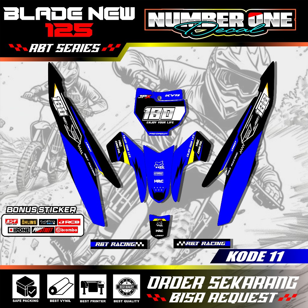 สติ๊กเกอร์ RBT BLADE NEW 125 MOTOR RBT BEBEK MODIF SUPERMOTO YZ CRF KLX KX KTM RBT รหัส 11